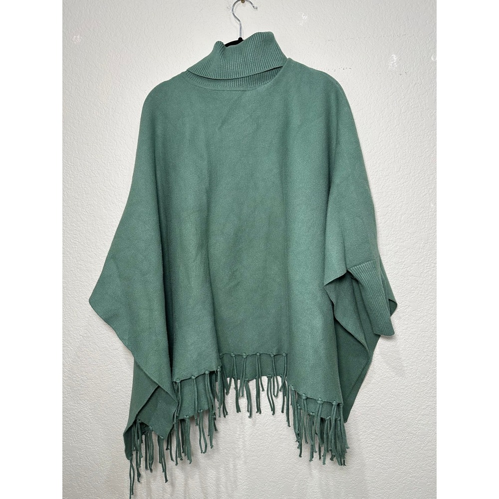 House of Harlow 1960 Sage Green Turtleneck Fringe Poncho Sweater One Size